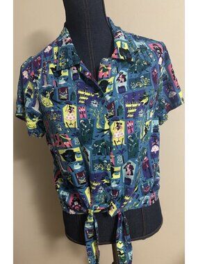 Disney Parks Her Universe Top Womens M Haunted Mansion Button Cropped Front Tie